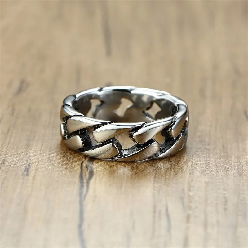 7MM Men Stainless Steel Ring for Men's Bands Hollow Hard Curb Link Chain Biker Ring