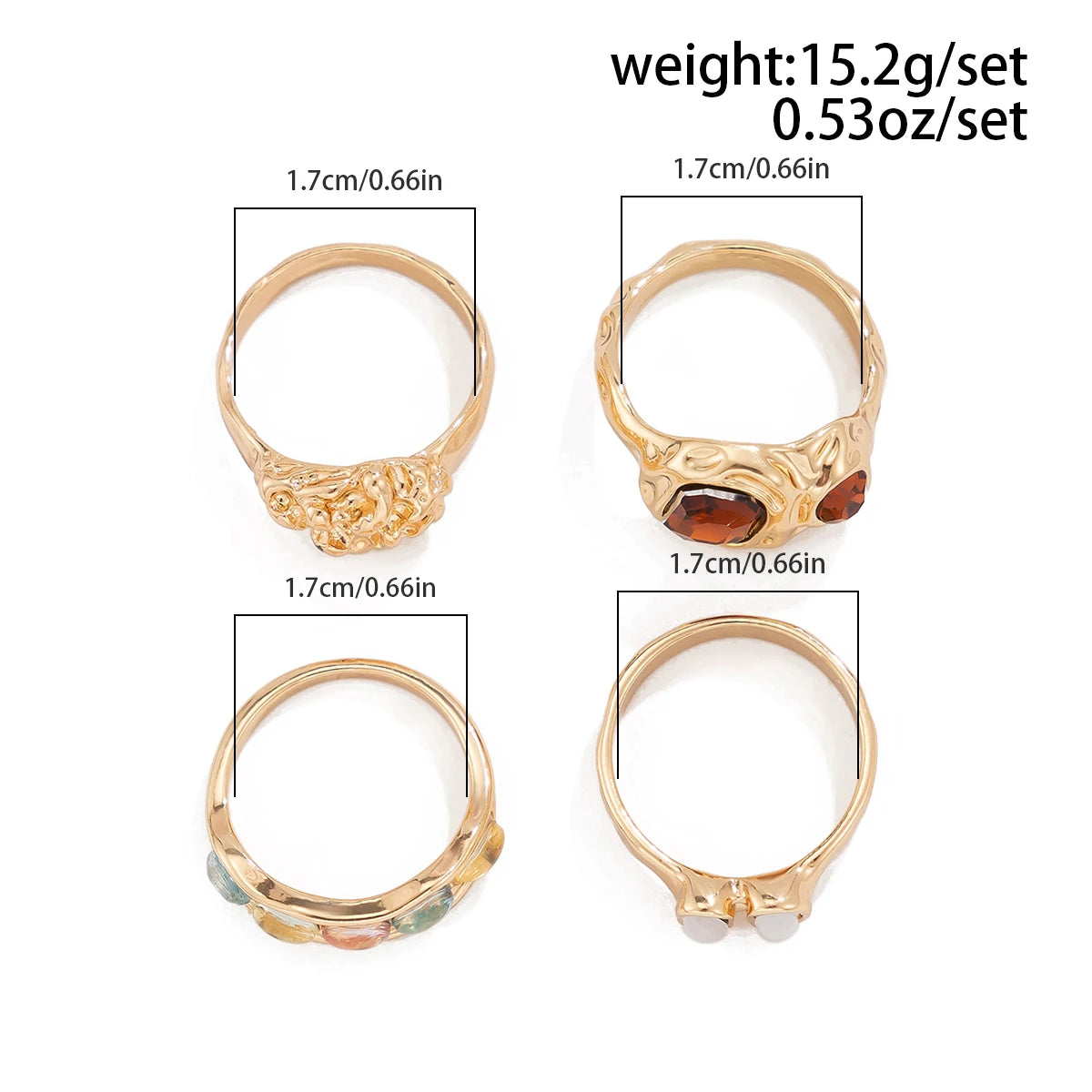 Ingemark 4Pcs Boho Rhinestone Gold Color Ring Set for Women Wed Bridal Geometric Metal Knuckle Ring Couple Jewelry Accessories