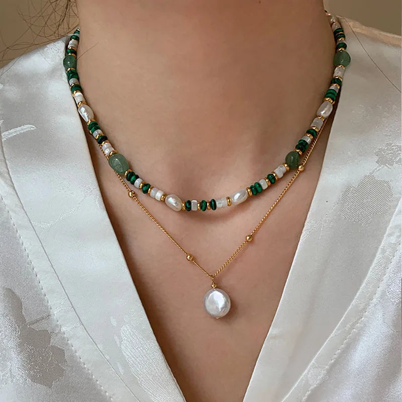 New Arrival Trendy Natural Freshwater Pearl & Jade Stone 14K Gold Filled Female Jewelry Set For Women Necklace Bracelet Gifts