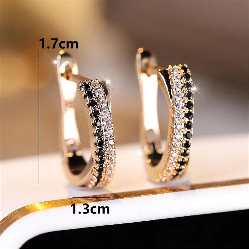 Hot Selling Trendy Crystal Earrings For Women Black And White Zircon Fashion Champagne Gold Color Earrings Wedding Jewelry Gifts