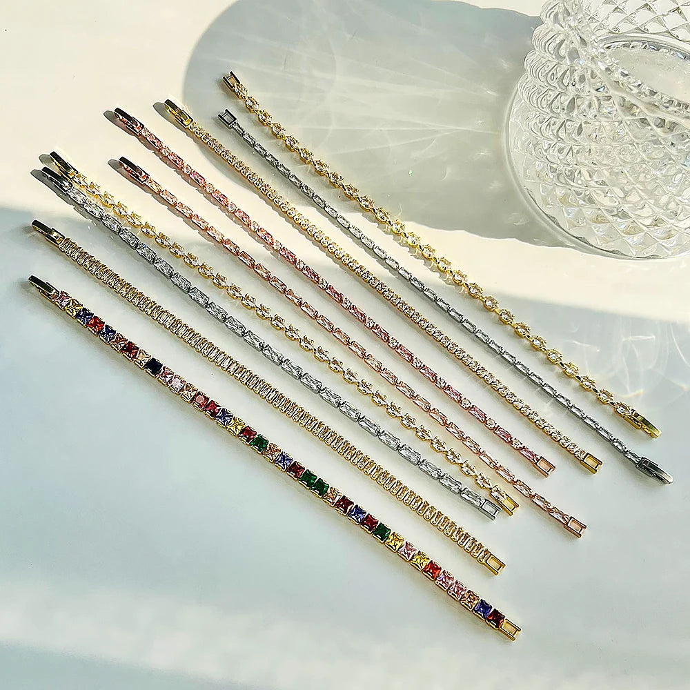 Rectangle Zircon Tennis Bracelets | Geometry Crystal Bracelet